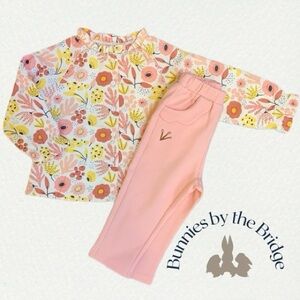 Flowered pink button down shirt and pant sent